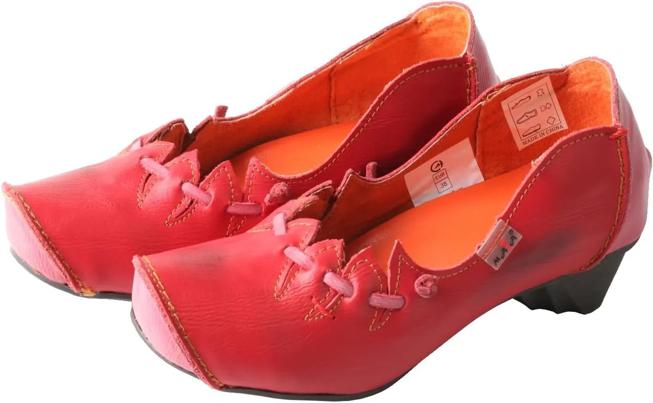 TMA EYES Women's Leather Soft Sole Slip on Low Heel Casual Shoes