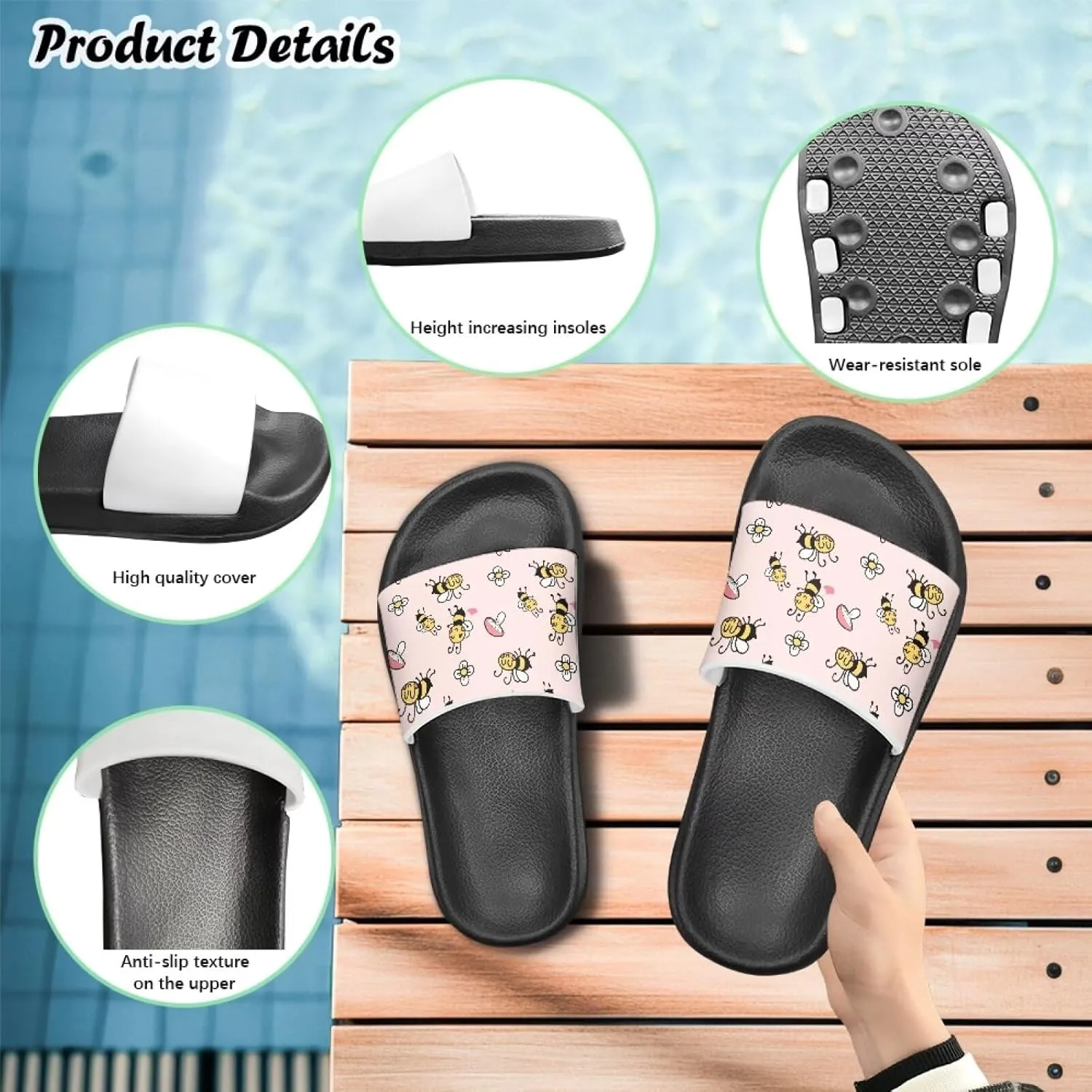 Toddler Sandals Comfy Sport Slides Non-slip Beach Slides Garden Slip On Shoes Water Friendly Bath Slippers