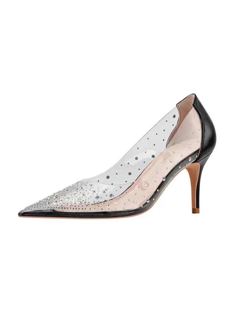 Transparent Rhinestone Banquet Pointed Thin High Heels Shoes