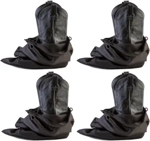 Travel and Storage Boot Bags, Cowboy Boot Bag, Made of Strong Water Proof Ballistic Nylon w/Locking Drawstring (Black) -Set of 4 Travel Boot Bags, 23" X 19"