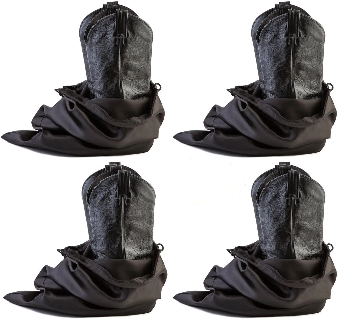 Travel and Storage Boot Bags, Cowboy Boot Bag, Made of Strong Water Proof Ballistic Nylon w/Locking Drawstring (Black) -Set of 4 Travel Boot Bags, 23" X 19"