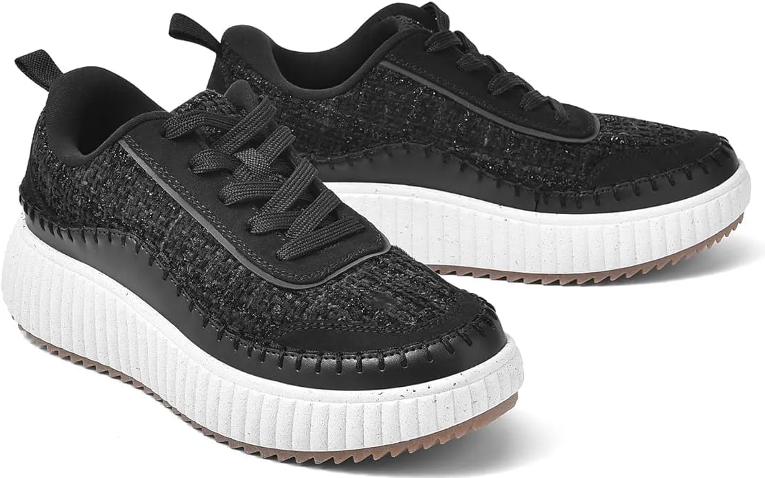 TruFox Women's Lace Up Platform Woven Sneakers Comfortable Fashion Sneaker Low Top Chunky Walking Shoes