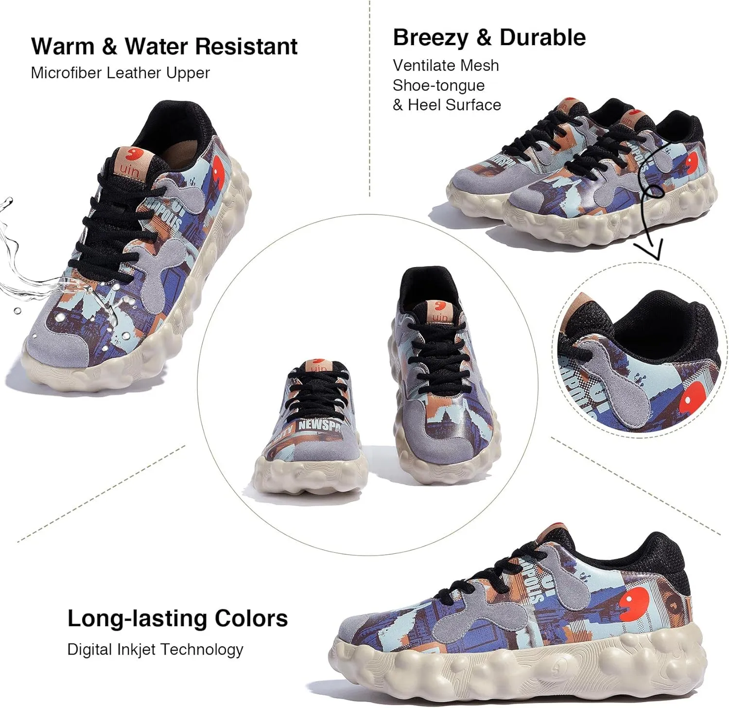 UIN Men's Walking Travel Shoes Slip On Casual Lightweight Wide Toe Chunky Fashion Sneaker FiguerasⅠ