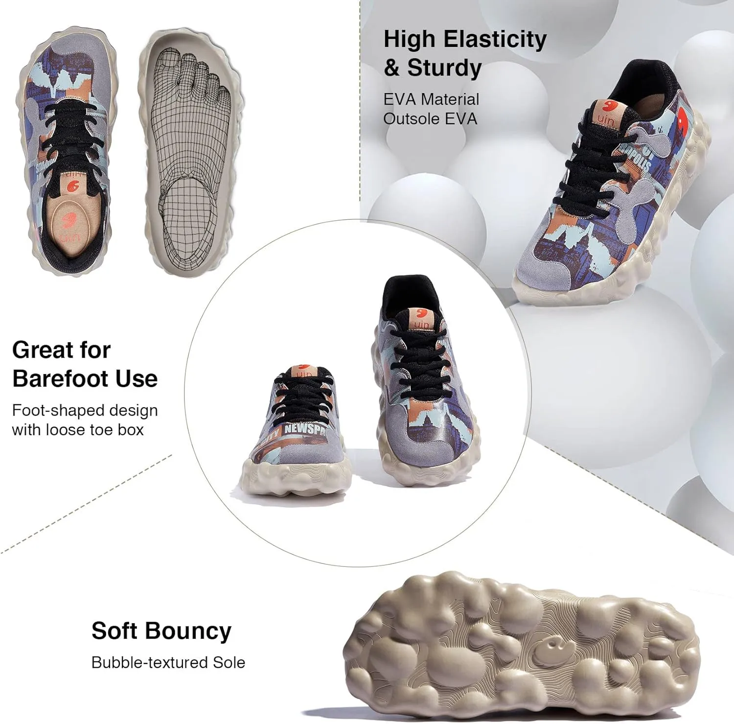 UIN Men's Walking Travel Shoes Slip On Casual Lightweight Wide Toe Chunky Fashion Sneaker FiguerasⅠ