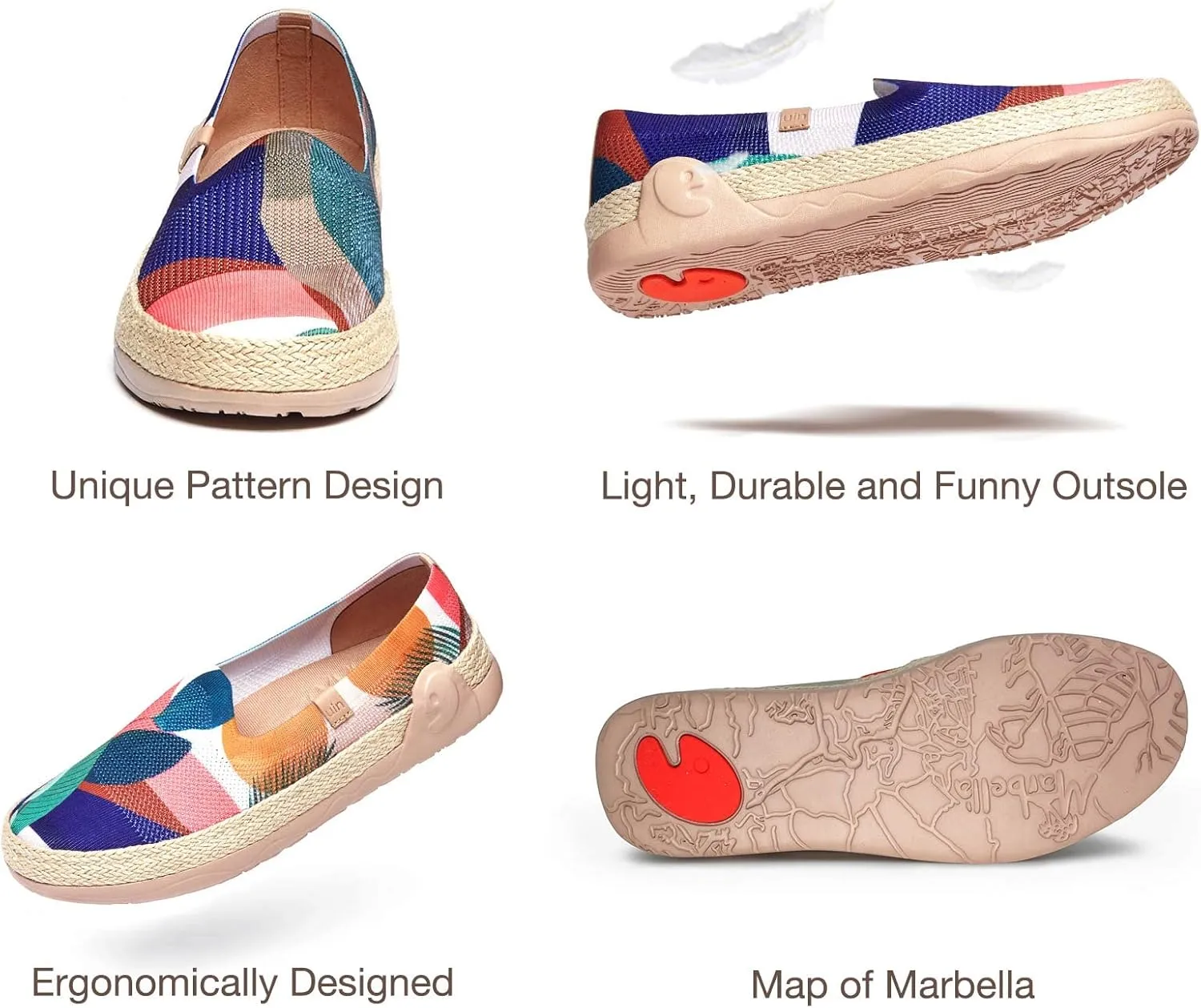 UIN Women's Espadrilles Slip Ons Knitted Lightweight Walking Casual Loafers Comfortable Art Painted Travel Shoes Marbella II