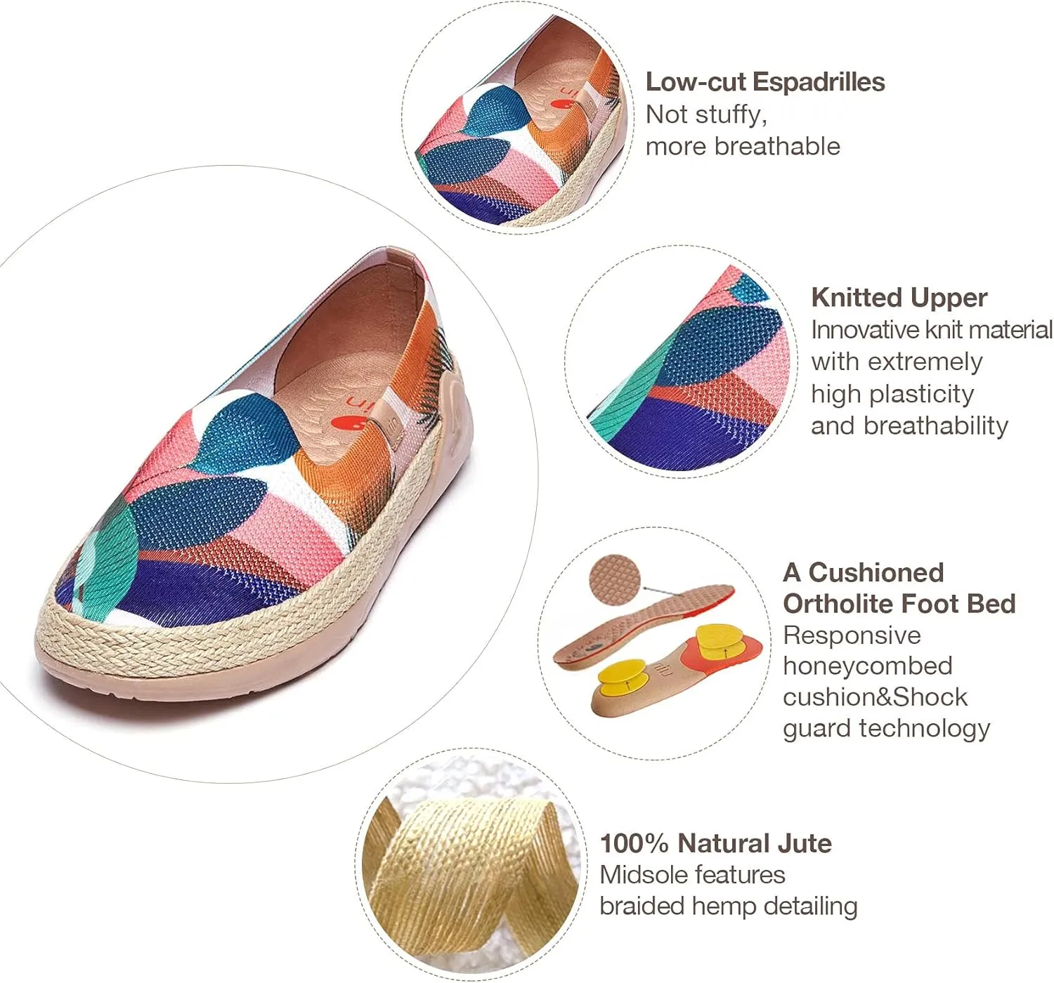 UIN Women's Espadrilles Slip Ons Knitted Lightweight Walking Casual Loafers Comfortable Art Painted Travel Shoes Marbella II
