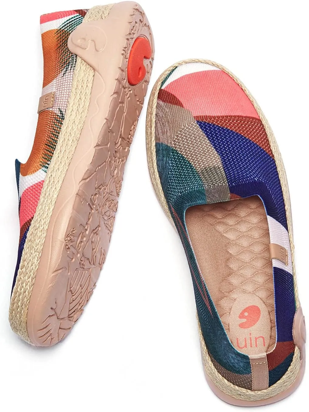 UIN Women's Espadrilles Slip Ons Knitted Lightweight Walking Casual Loafers Comfortable Art Painted Travel Shoes Marbella II