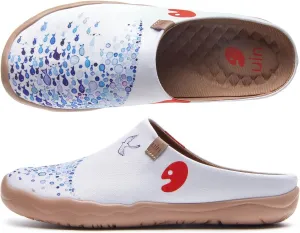 UIN Women's Slip On Mules Comfortable Flat Lightweight Wide Toe Clog Casual Art Painted Travel Shoes Malaga Series