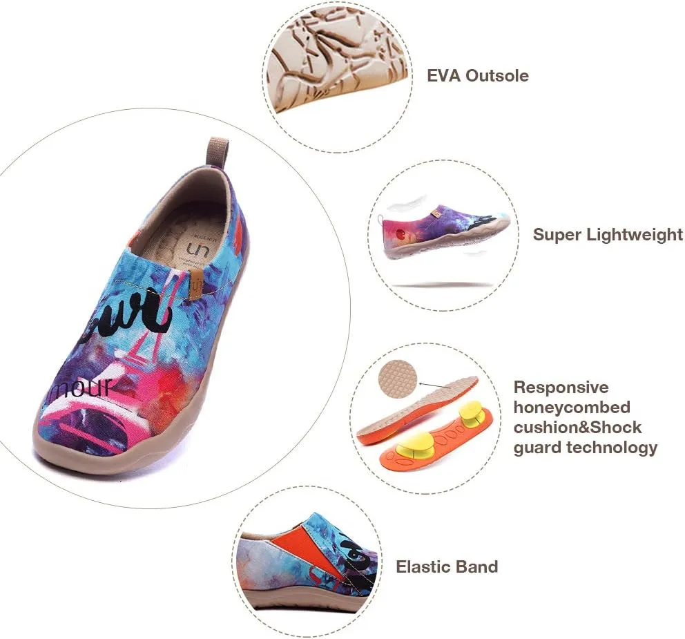 UIN Women's Slip On Sneakers Casual Loafers Knitted Art Painted Comfort Soft Walking Shoes
