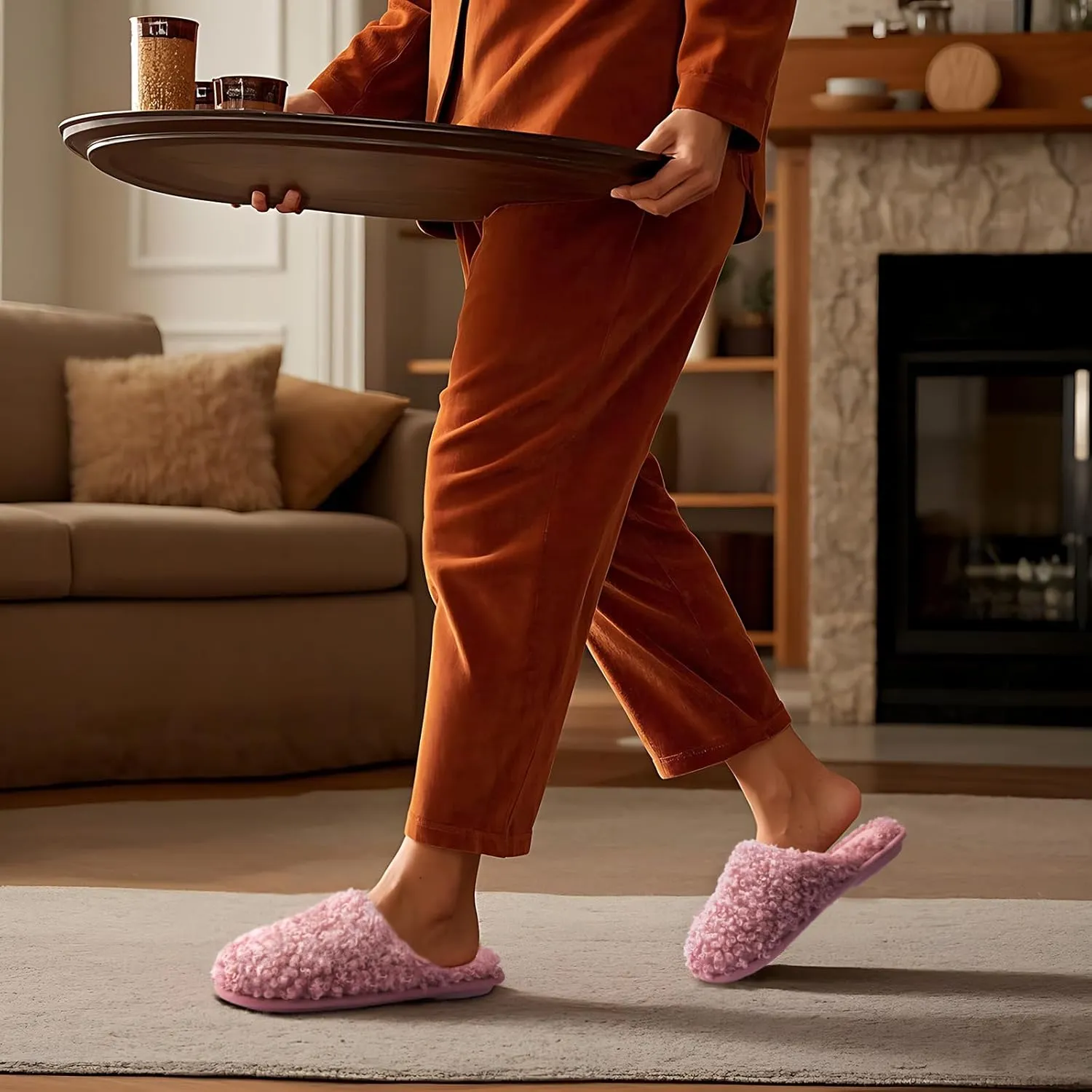ULTRAIDEAS Women's Indoor Fuzzy Slippers, Ladies Lightweight Cozy Memory Foam House Shoes
