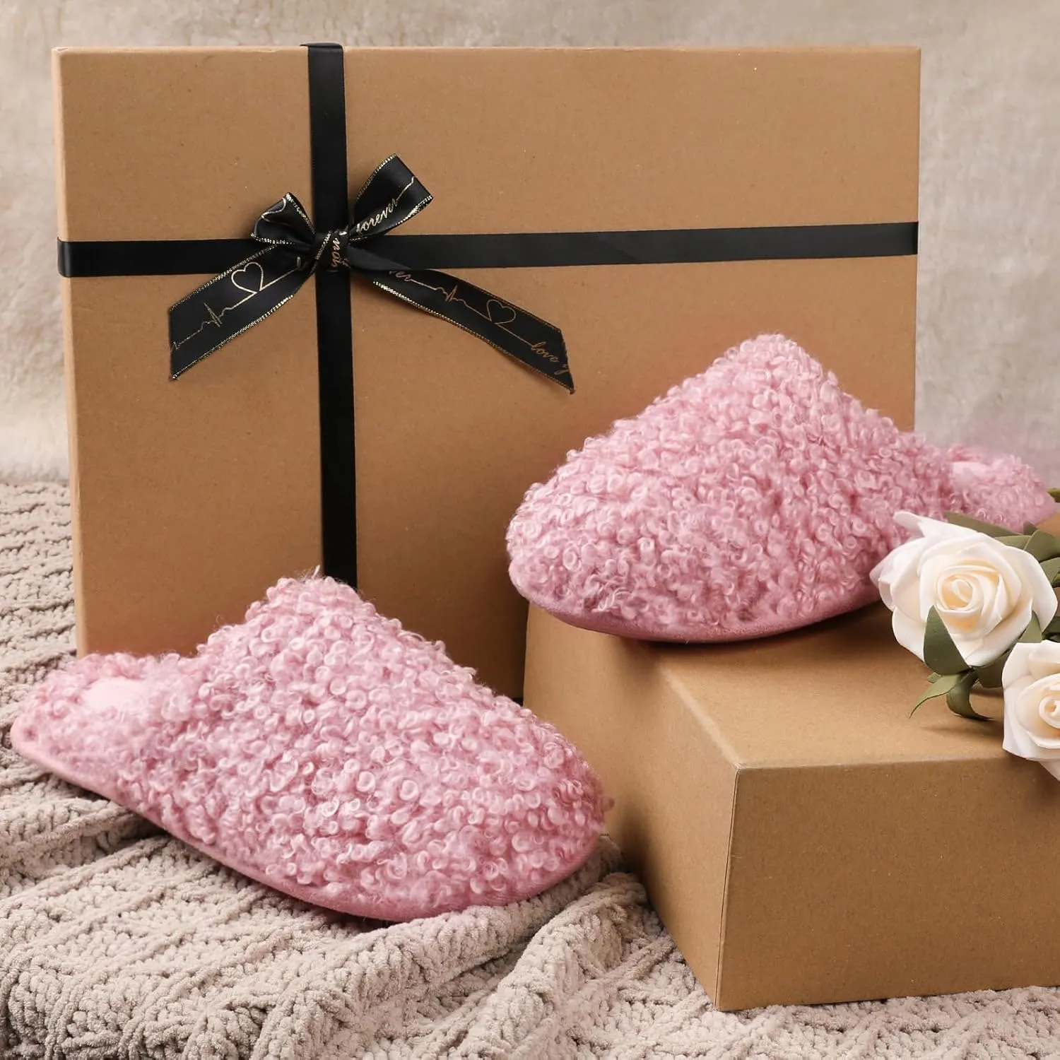 ULTRAIDEAS Women's Indoor Fuzzy Slippers, Ladies Lightweight Cozy Memory Foam House Shoes