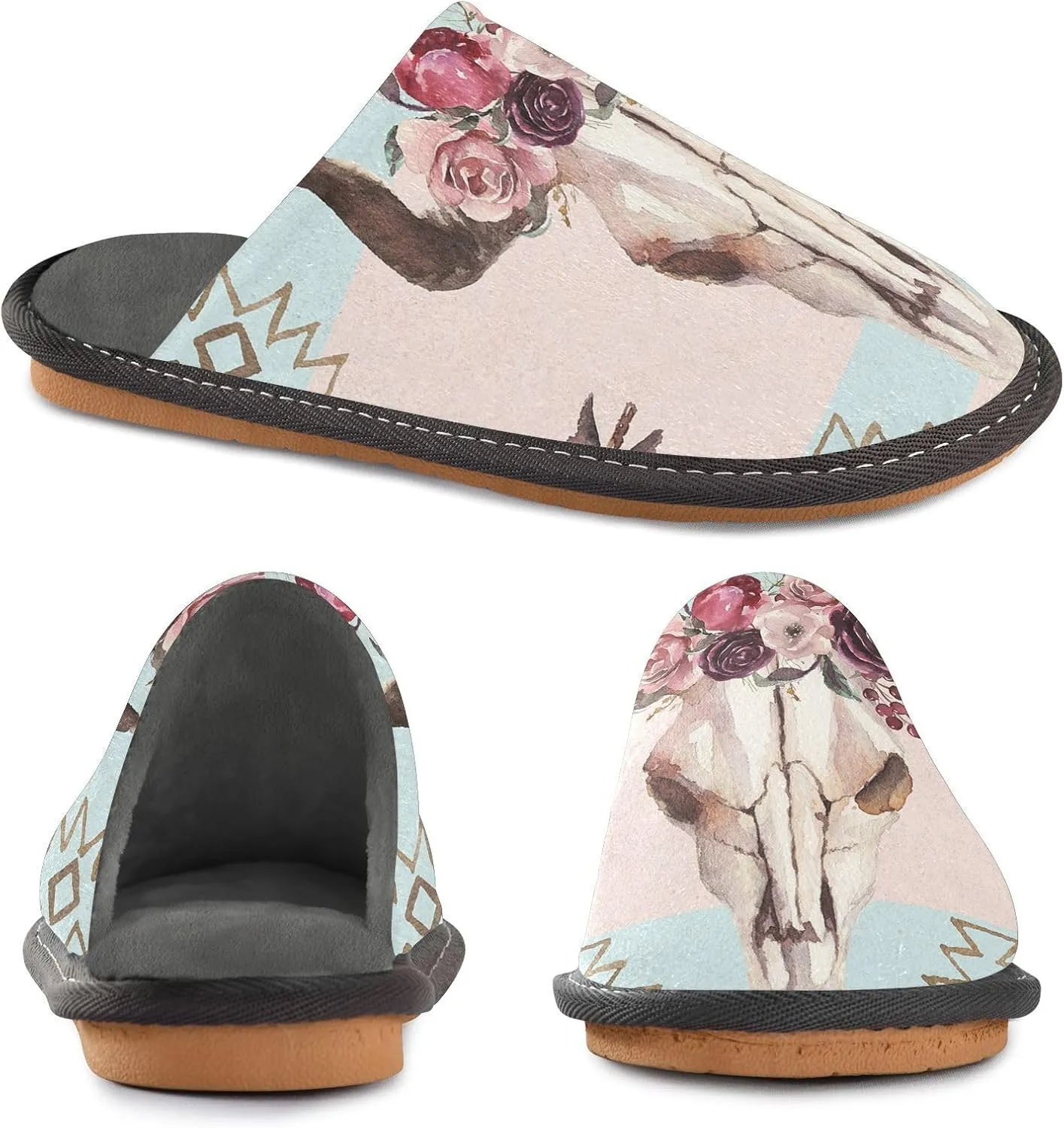 Unisex Fuzzy Foam Slippers Non-Skid Slip-on Soft Warm Sole Fleece Shoes 4-11