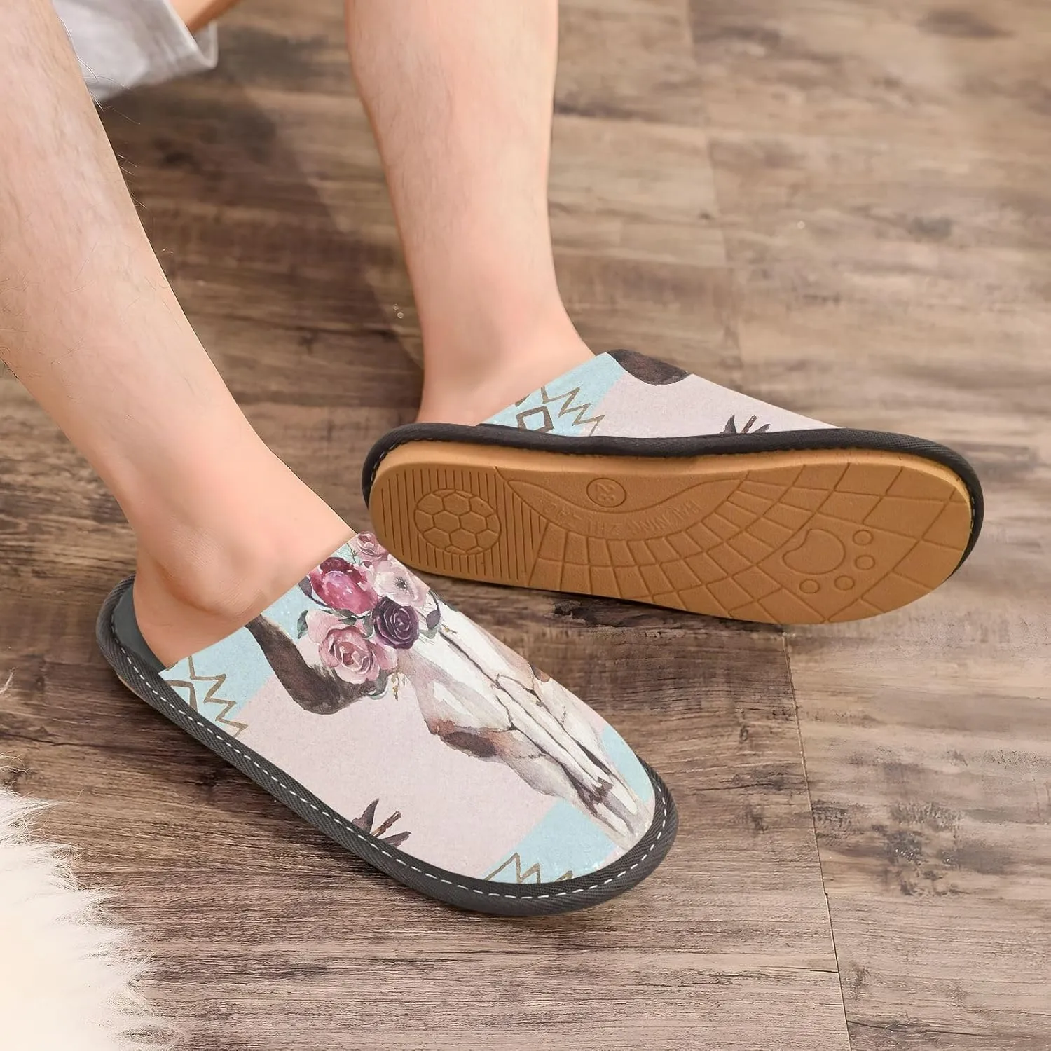 Unisex Fuzzy Foam Slippers Non-Skid Slip-on Soft Warm Sole Fleece Shoes 4-11