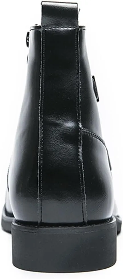 URLECHS Men's Leather Classic Chelsea Boots Fashion Double Buckle Side Zipper Ankle Chukka Boot Lightweight Comfortable High Top Oxford Dress Boots Business Work Office Daily Casual Shoes