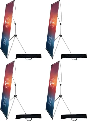 USCNC X Banner Stand Adjustable Fit Banner 23 x 63 to 32 x 78 Inch, Portable Travel Bag, Bigger, More Adaptable Advertising, Stores, Tradeshow, Restaurant, Event, Birthday & Party (4 PACk)