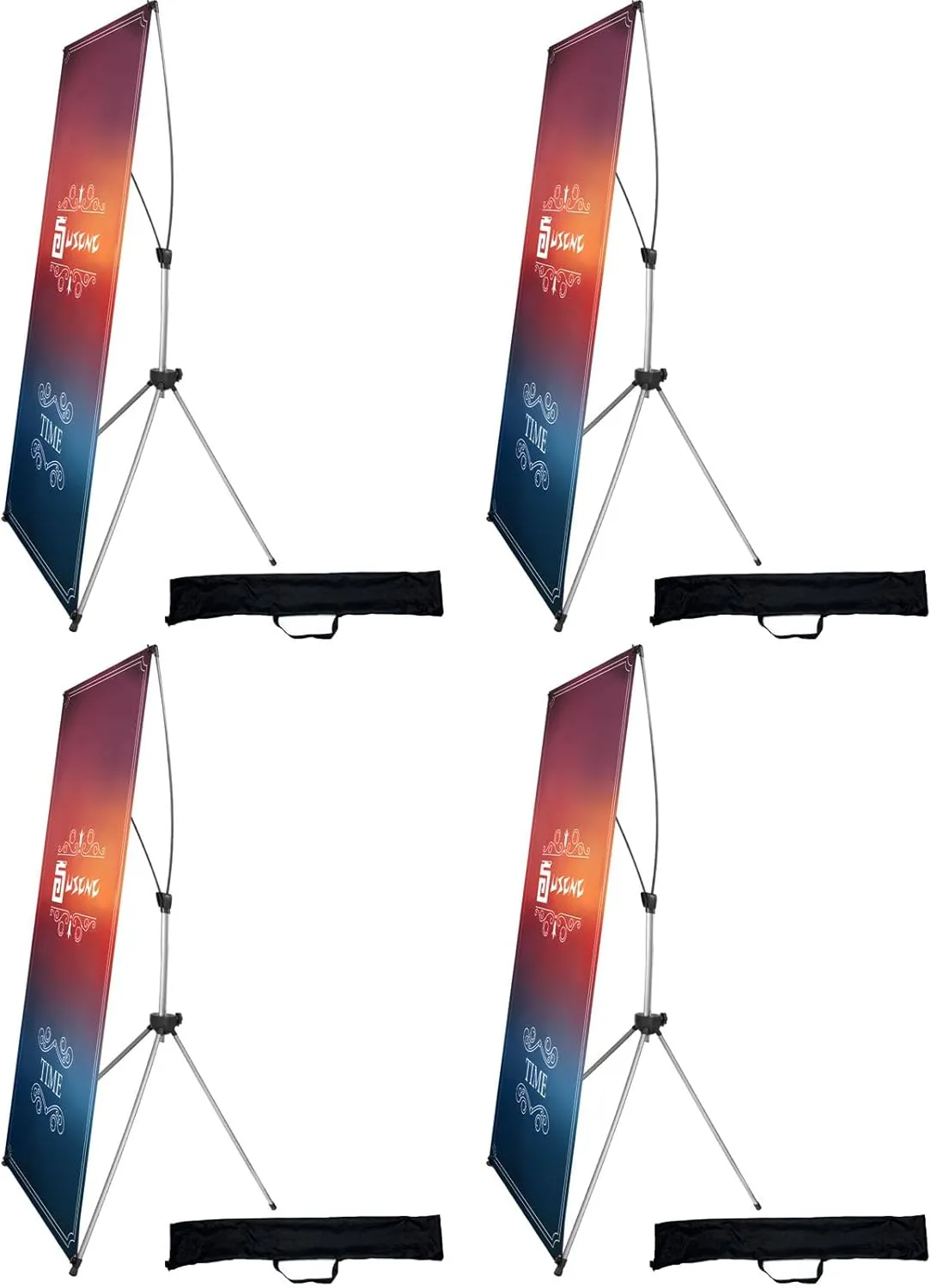 USCNC X Banner Stand Adjustable Fit Banner 23 x 63 to 32 x 78 Inch, Portable Travel Bag, Bigger, More Adaptable Advertising, Stores, Tradeshow, Restaurant, Event, Birthday & Party (4 PACk)