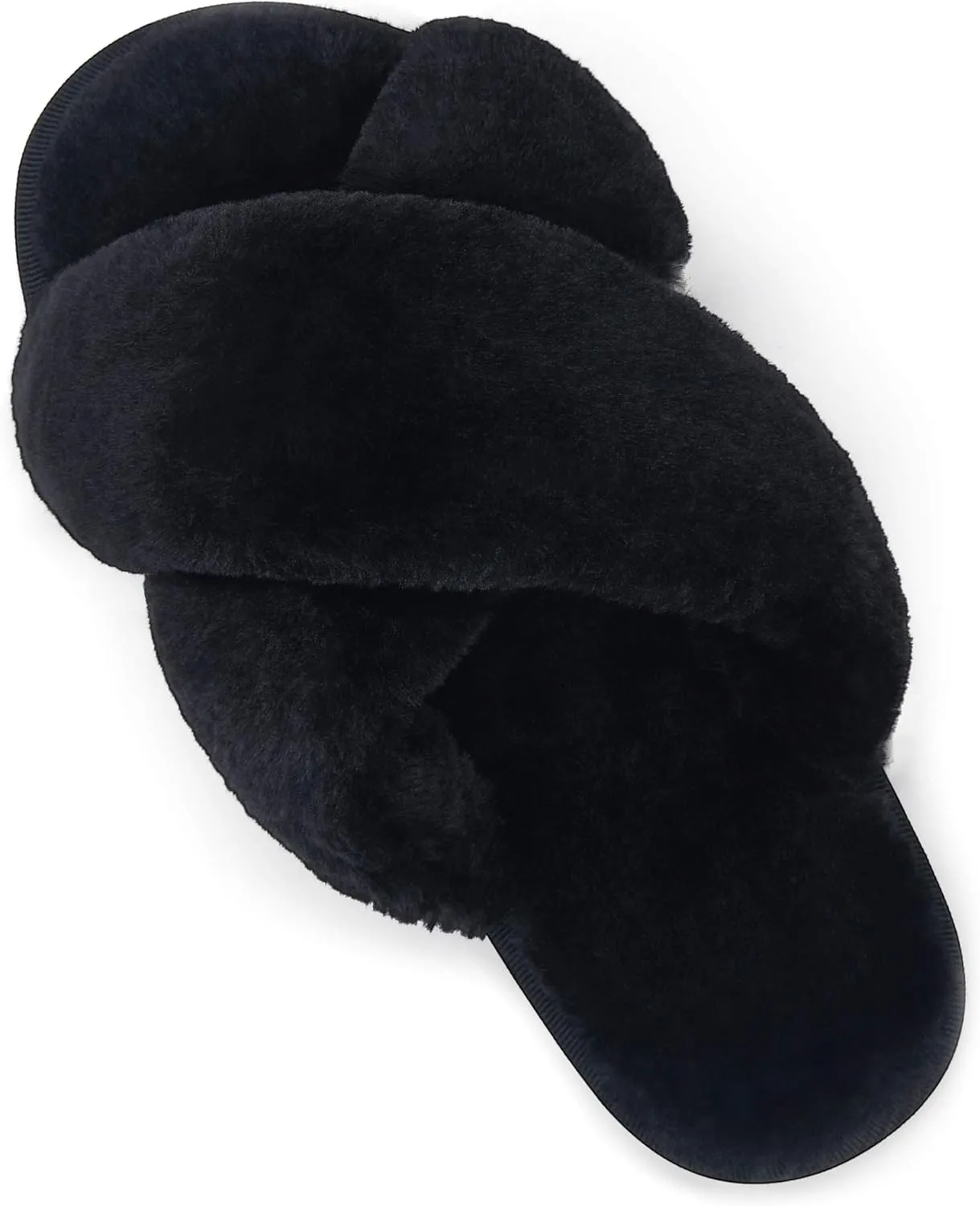 Vepose Women's 801 Cross Band Slippers, Soft Plush Furry Open Toe Fur Slides, Fuzzy Fluffy Slip on House Shoes Indoor Outdoor Slippers
