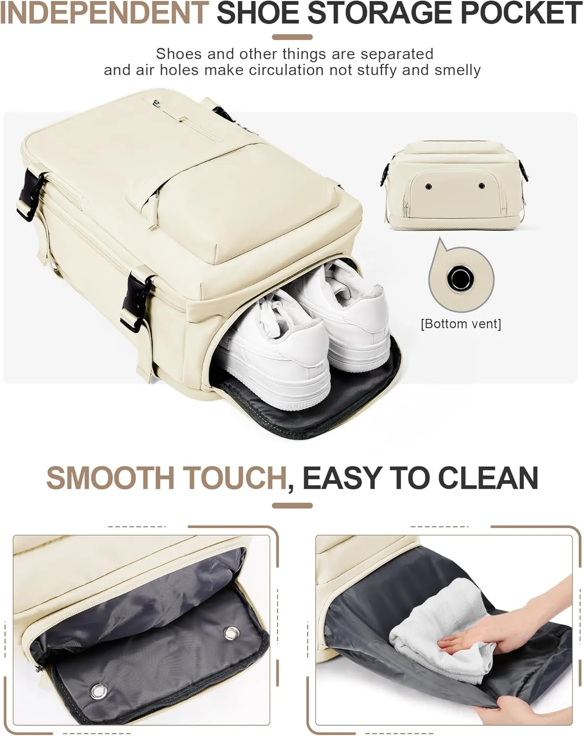 VGCUB Travel Backpack for Women Men for Spirit Airlines Personal Item Bag 18x14x8 Inches Laptop College Backpack,Waterproof Carry on Flight Approved Work Backpack Mochila de Viaje,Beige