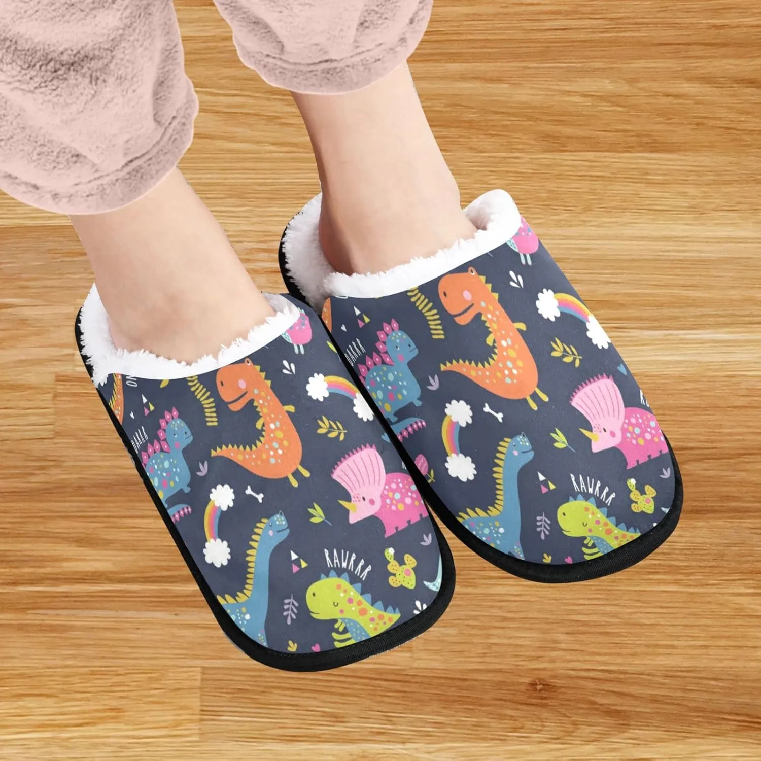 visesunny Slippers for Women Mens Funny Winter Warm Memory Foam Cotton Home Slippers Soft Plush Fleece Slip on House Slippers Unisex