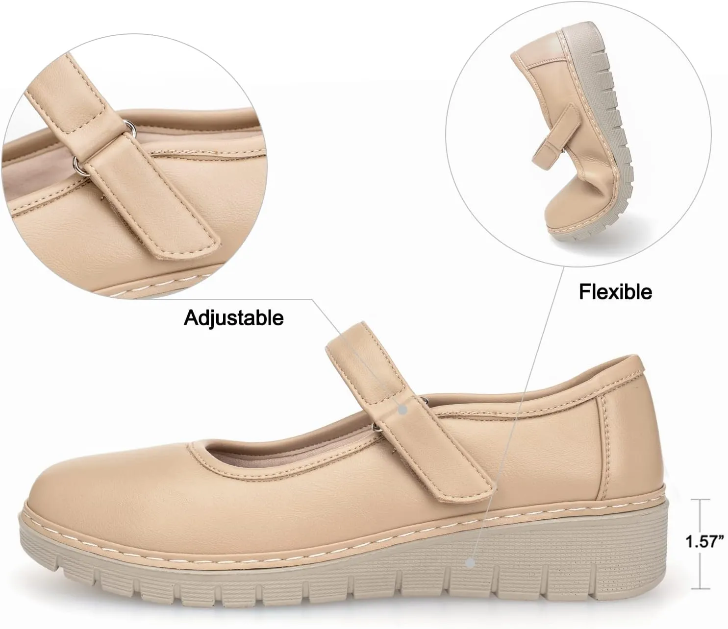 VJH confort Women s Mary Jane Flats, Breathable Comfort Round Toe Low Heel Slip-on Light Weight Walking Shoes