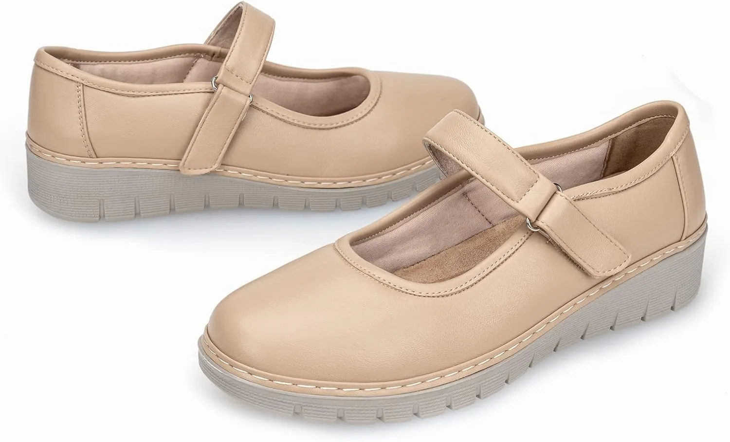 VJH confort Women s Mary Jane Flats, Breathable Comfort Round Toe Low Heel Slip-on Light Weight Walking Shoes
