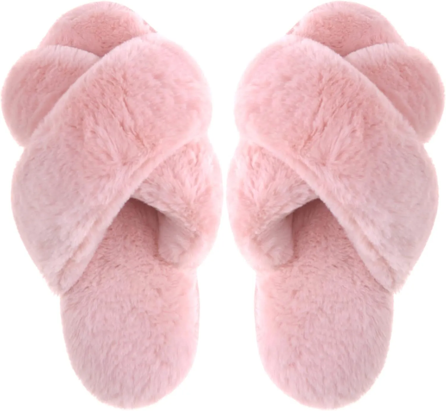 VONMAY Women's Soft Cross Band Slippers Plush Furry Slides Faux Fur Open Toe Comfy Slip On House Shoes