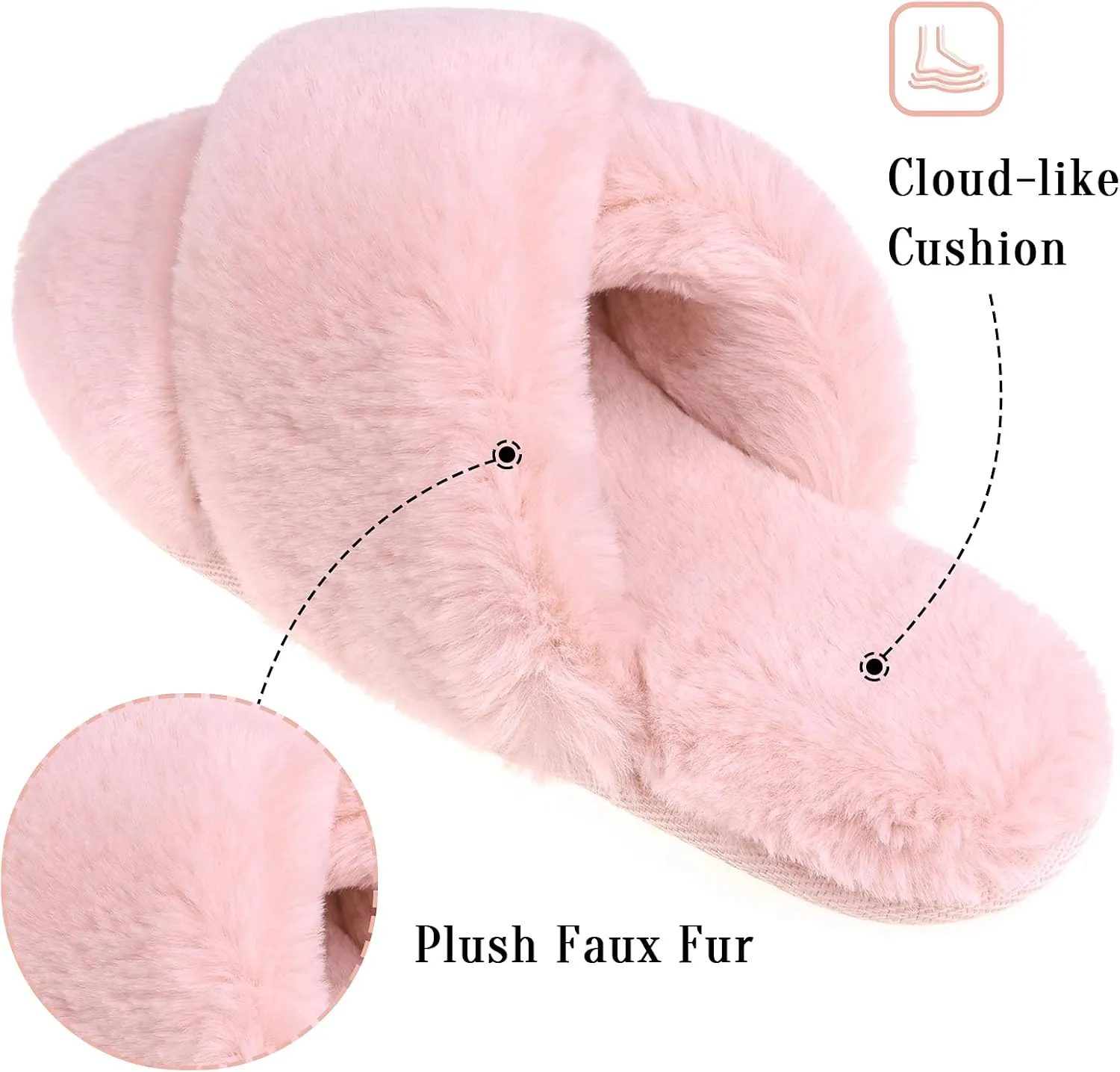VONMAY Women's Soft Cross Band Slippers Plush Furry Slides Faux Fur Open Toe Comfy Slip On House Shoes