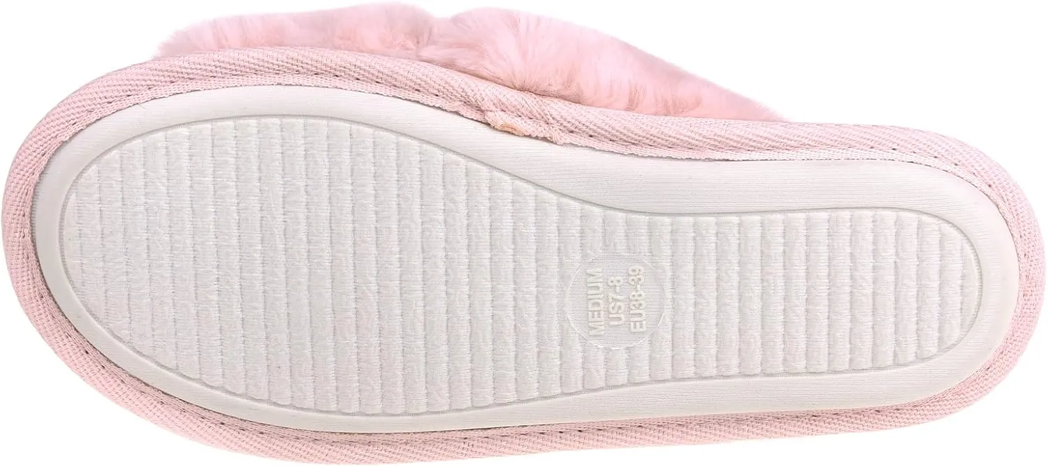 VONMAY Women's Soft Cross Band Slippers Plush Furry Slides Faux Fur Open Toe Comfy Slip On House Shoes
