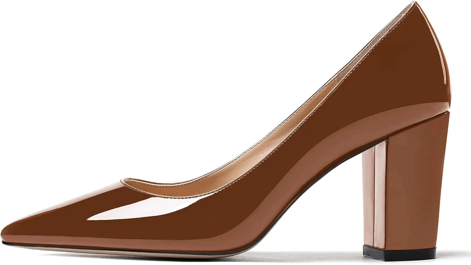 WAYDERNS Women's Solid Slip On Pointed Toe Patent Block High Heel Pumps Shoes 3.5 Inch