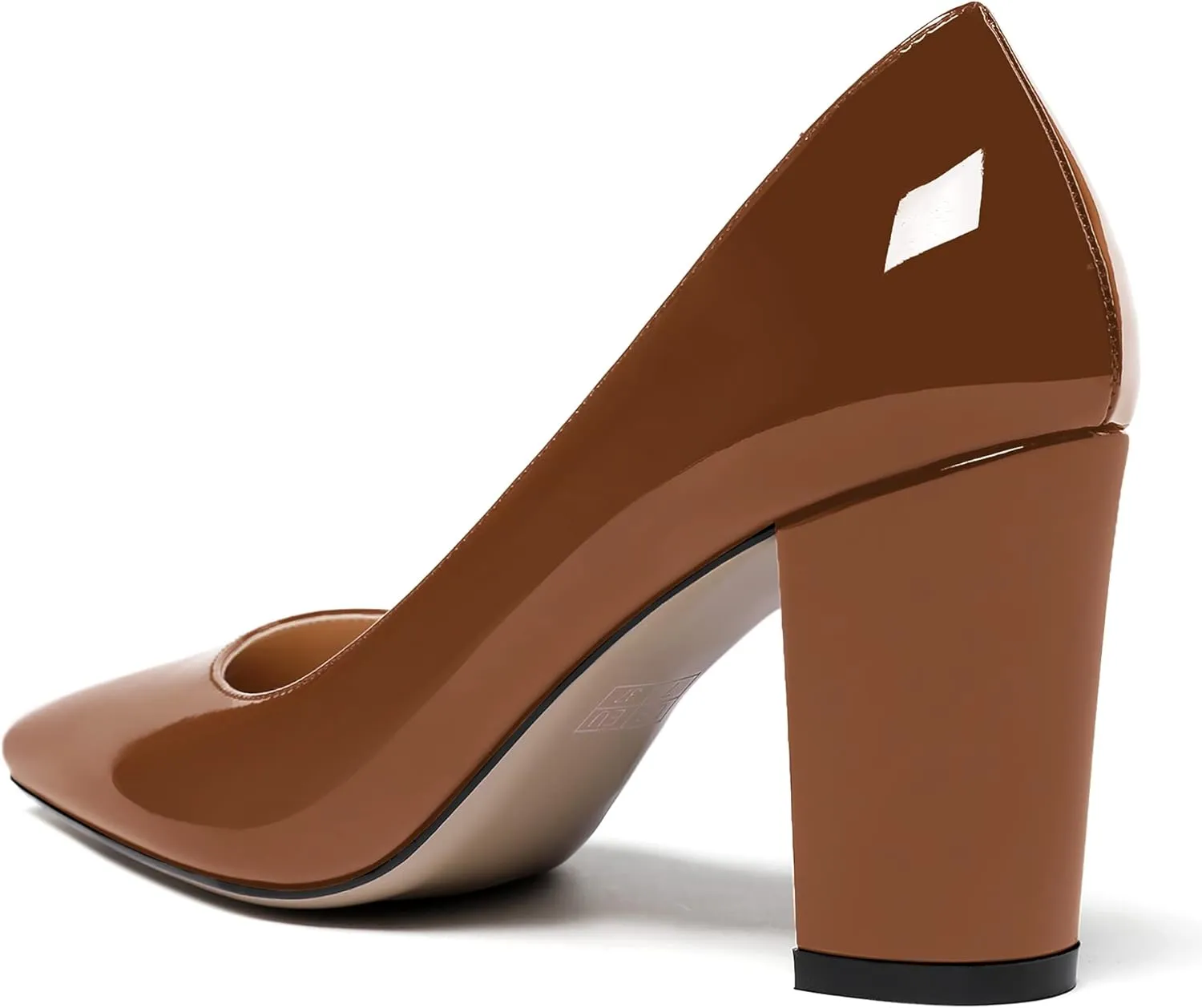 WAYDERNS Women's Solid Slip On Pointed Toe Patent Block High Heel Pumps Shoes 3.5 Inch