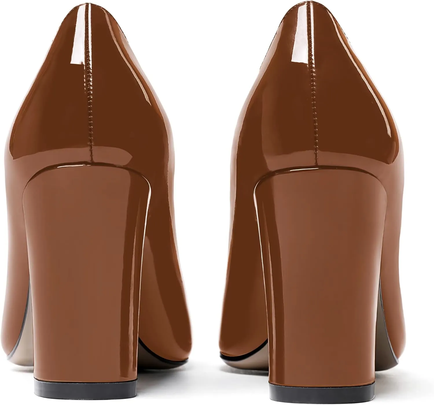 WAYDERNS Women's Solid Slip On Pointed Toe Patent Block High Heel Pumps Shoes 3.5 Inch