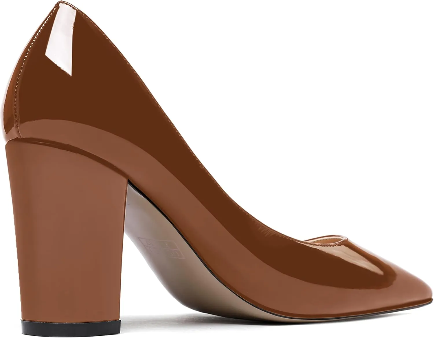 WAYDERNS Women's Solid Slip On Pointed Toe Patent Block High Heel Pumps Shoes 3.5 Inch