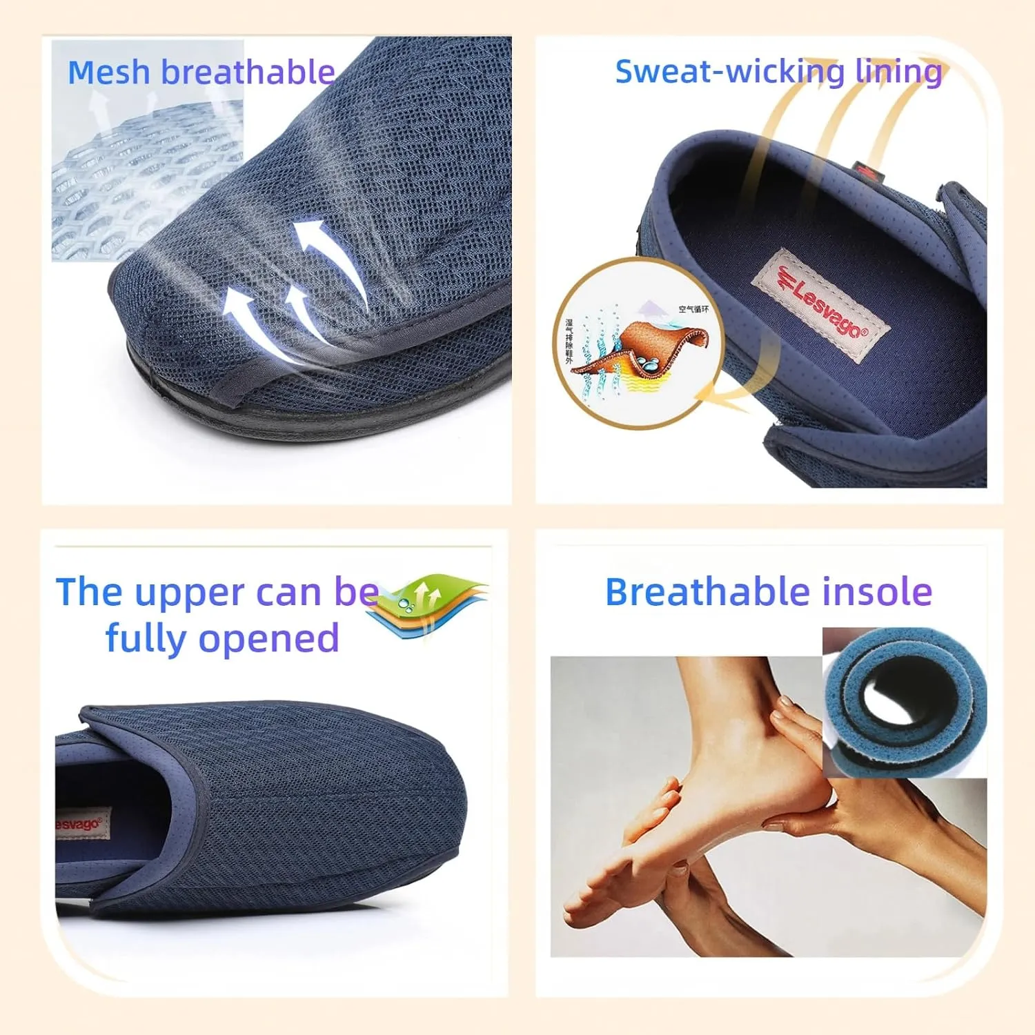 Wide Adjustable Diabetes Shoes Expansion Feet Super Wide Slip in Shoes Comfortable and Breathable Walking Shoes Suitable for The Elderly Foot Edema Swelling Diabetes Feet Health Shoes
