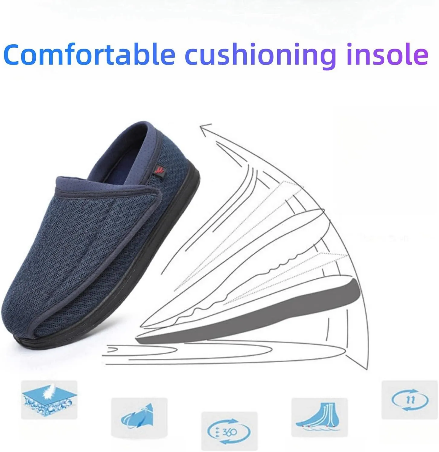 Wide Adjustable Diabetes Shoes Expansion Feet Super Wide Slip in Shoes Comfortable and Breathable Walking Shoes Suitable for The Elderly Foot Edema Swelling Diabetes Feet Health Shoes