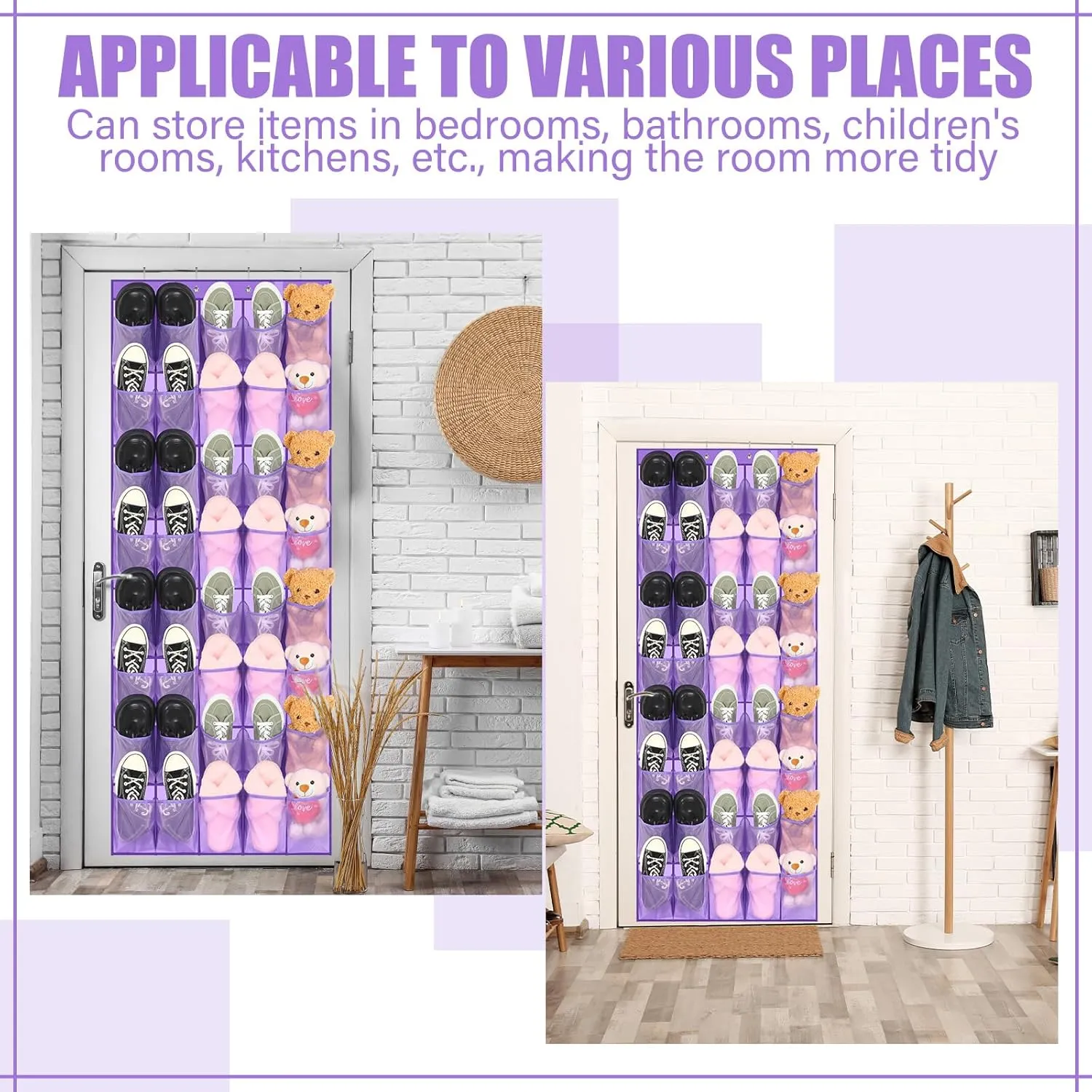 Windyun 40 Large over the Door Hanging Shoe Organizer Purple Mesh Pockets Shoe Rack for Closet Behind Door Hanger Storage Holder Nonslip for Cruise Essentials, Dorm Room Storage, Utility Room