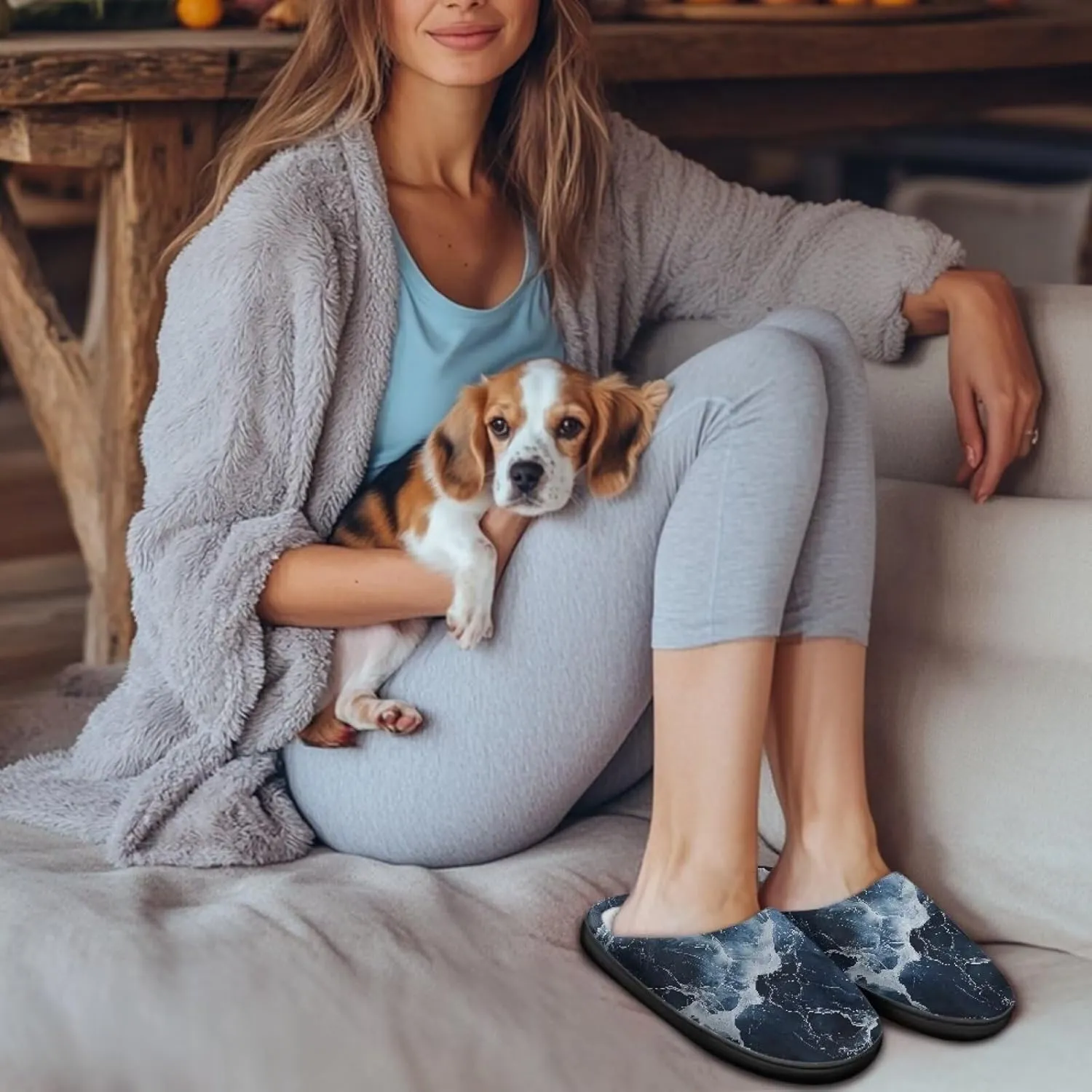 Winter Slippers for Women Men Lightweight Slip-on House Slippers Indoor Fluffy Shoes Size 34-50