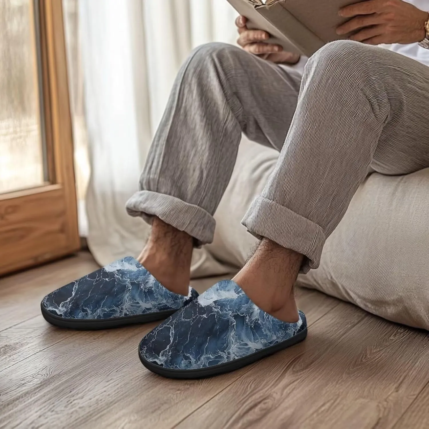 Winter Slippers for Women Men Lightweight Slip-on House Slippers Indoor Fluffy Shoes Size 34-50