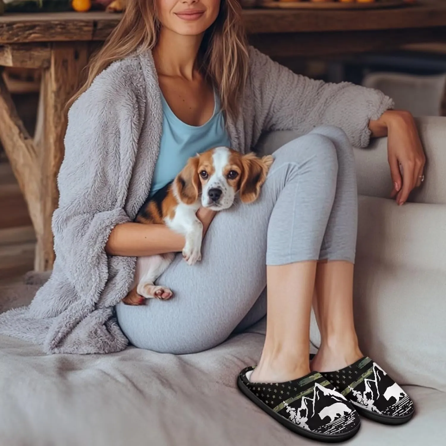 Winter Slippers for Women Men Lightweight Slip-on House Slippers Indoor Fluffy Shoes Size 34-50