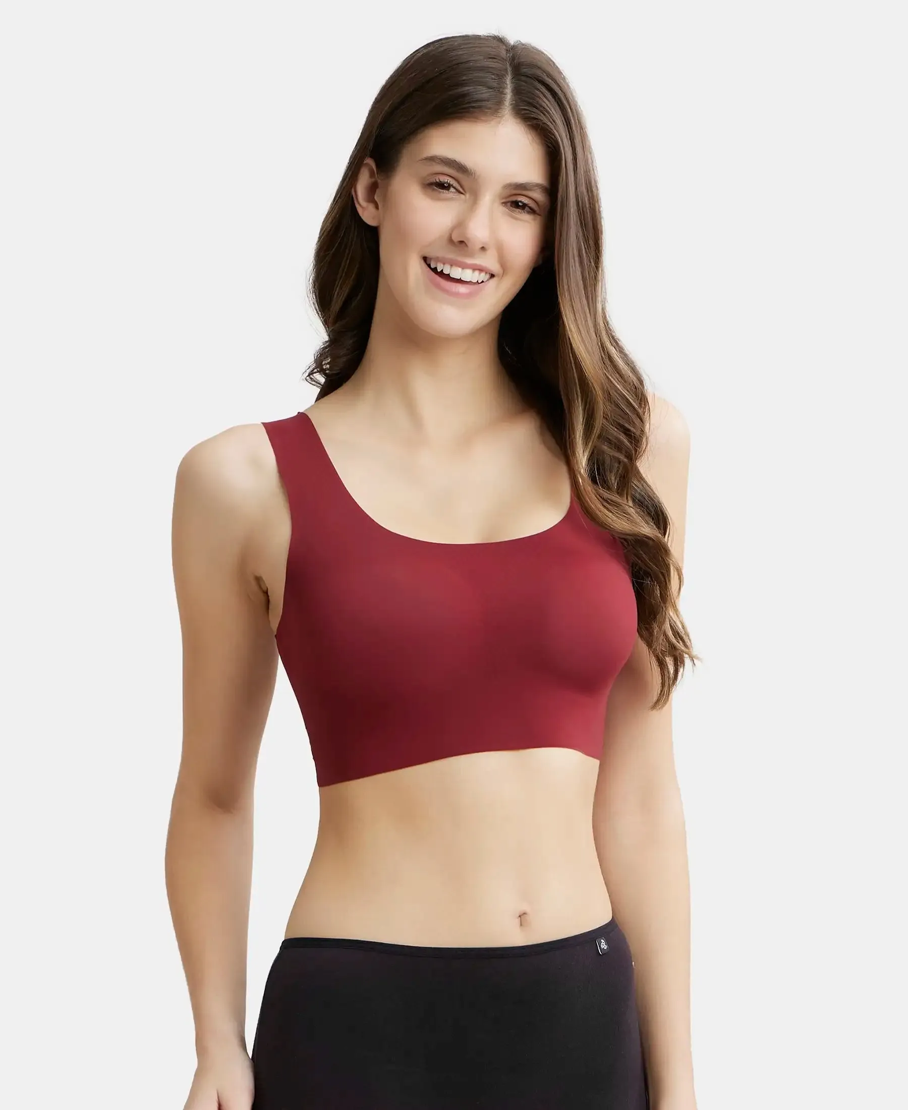 Wirefree Padded Soft touch Microfiber Elastane Full Coverage Lounge Bra with 360 Degree Stretch - Pomegranate