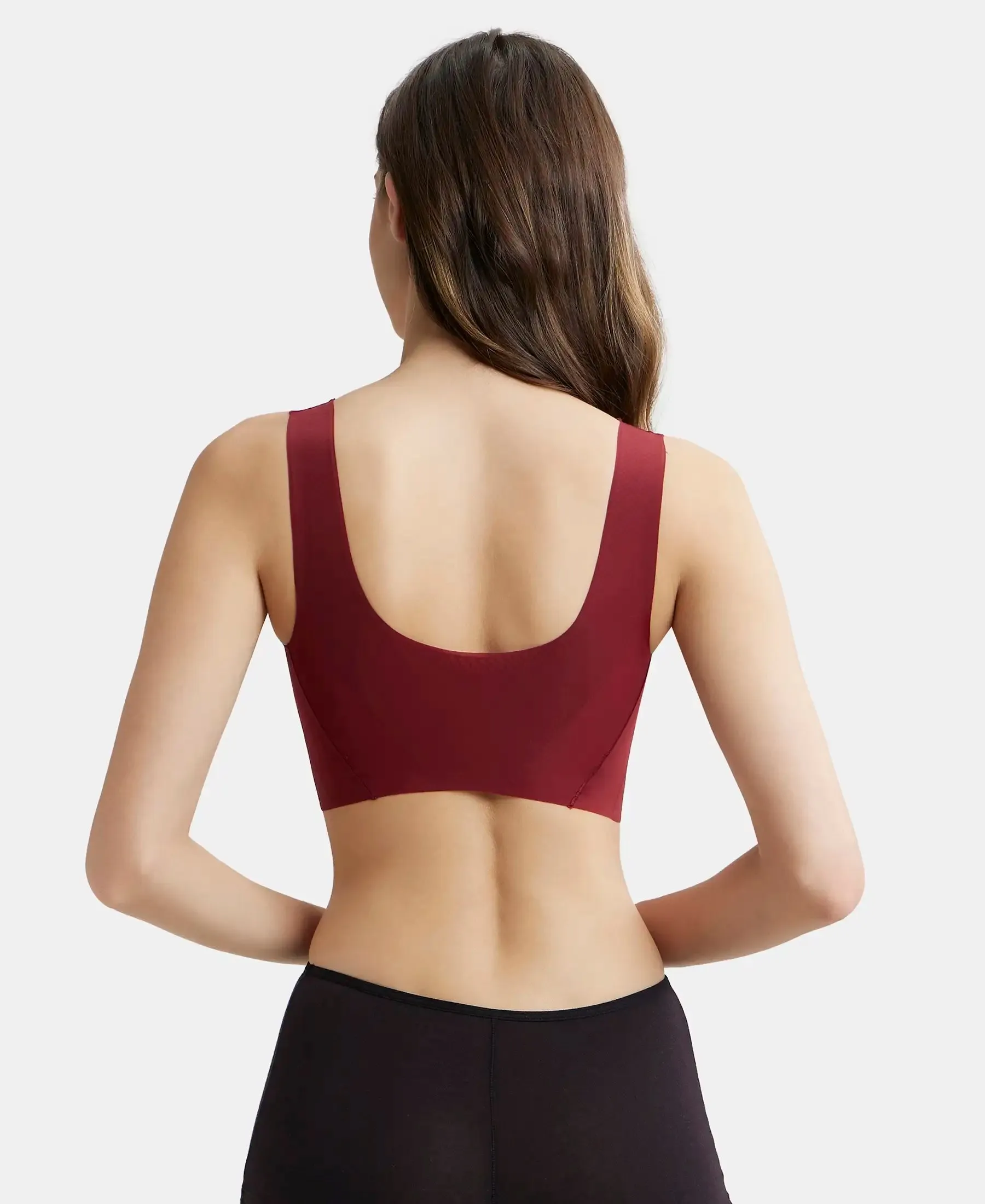 Wirefree Padded Soft touch Microfiber Elastane Full Coverage Lounge Bra with 360 Degree Stretch - Pomegranate