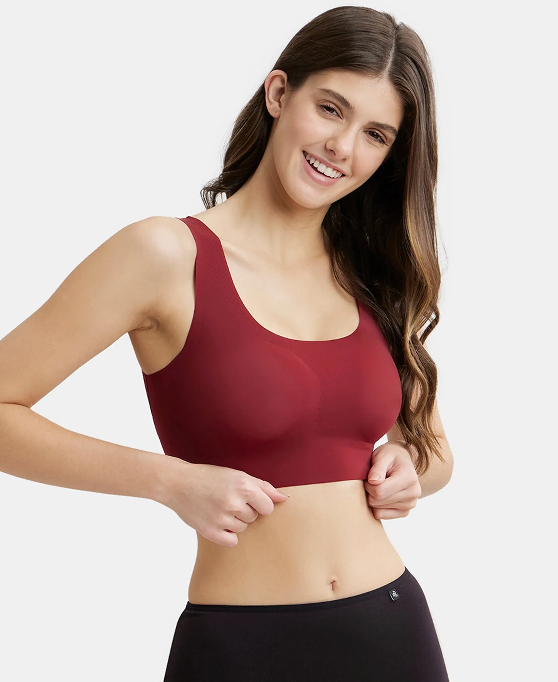 Wirefree Padded Soft touch Microfiber Elastane Full Coverage Lounge Bra with 360 Degree Stretch - Pomegranate