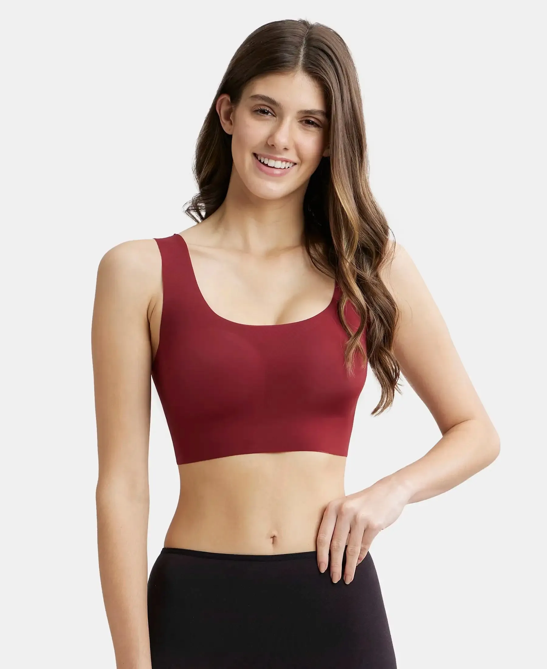 Wirefree Padded Soft touch Microfiber Elastane Full Coverage Lounge Bra with 360 Degree Stretch - Pomegranate