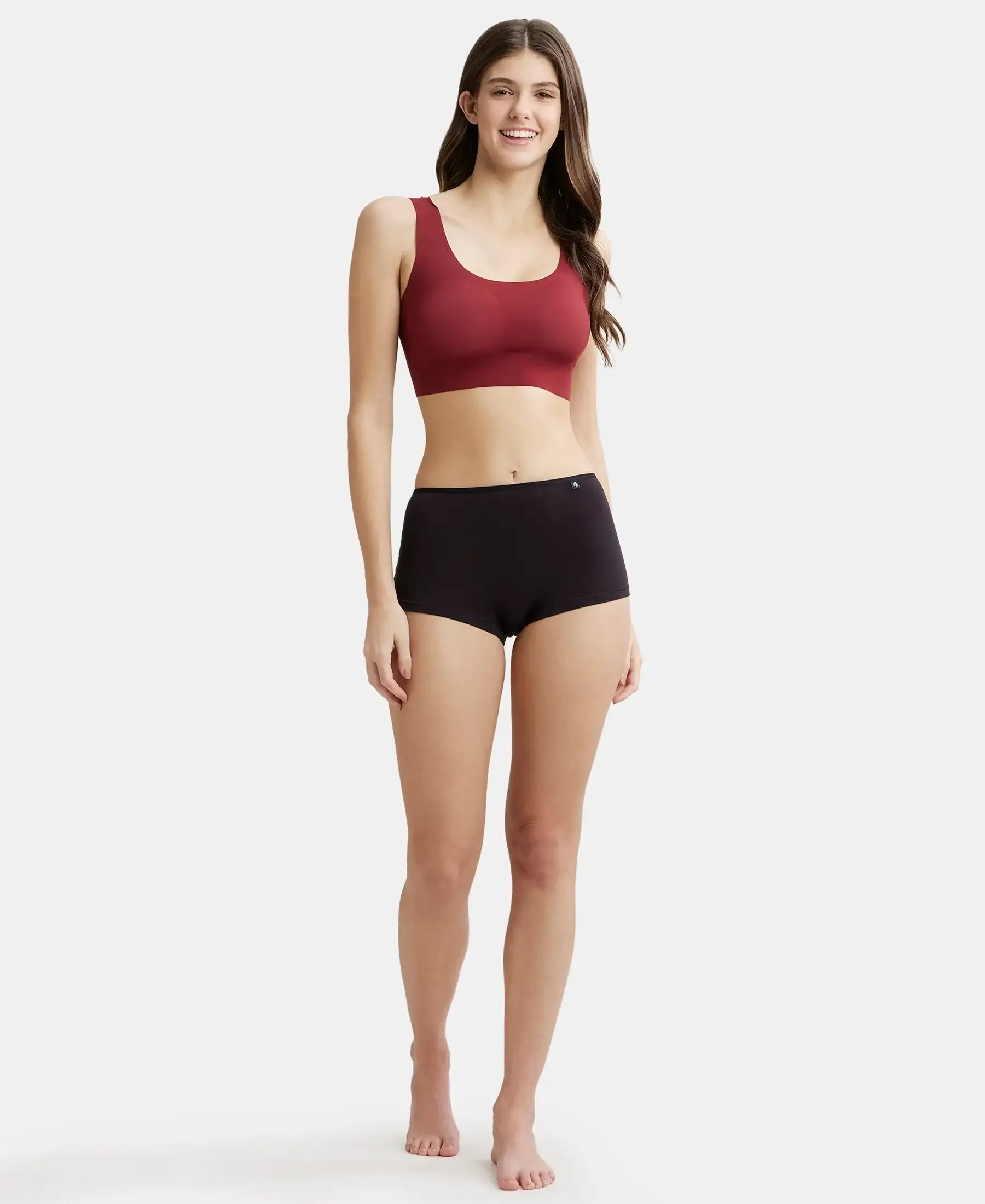 Wirefree Padded Soft touch Microfiber Elastane Full Coverage Lounge Bra with 360 Degree Stretch - Pomegranate