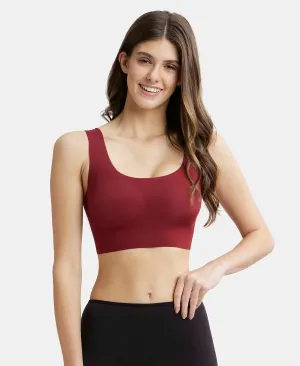 Wirefree Padded Soft touch Microfiber Elastane Full Coverage Lounge Bra with 360 Degree Stretch - Pomegranate