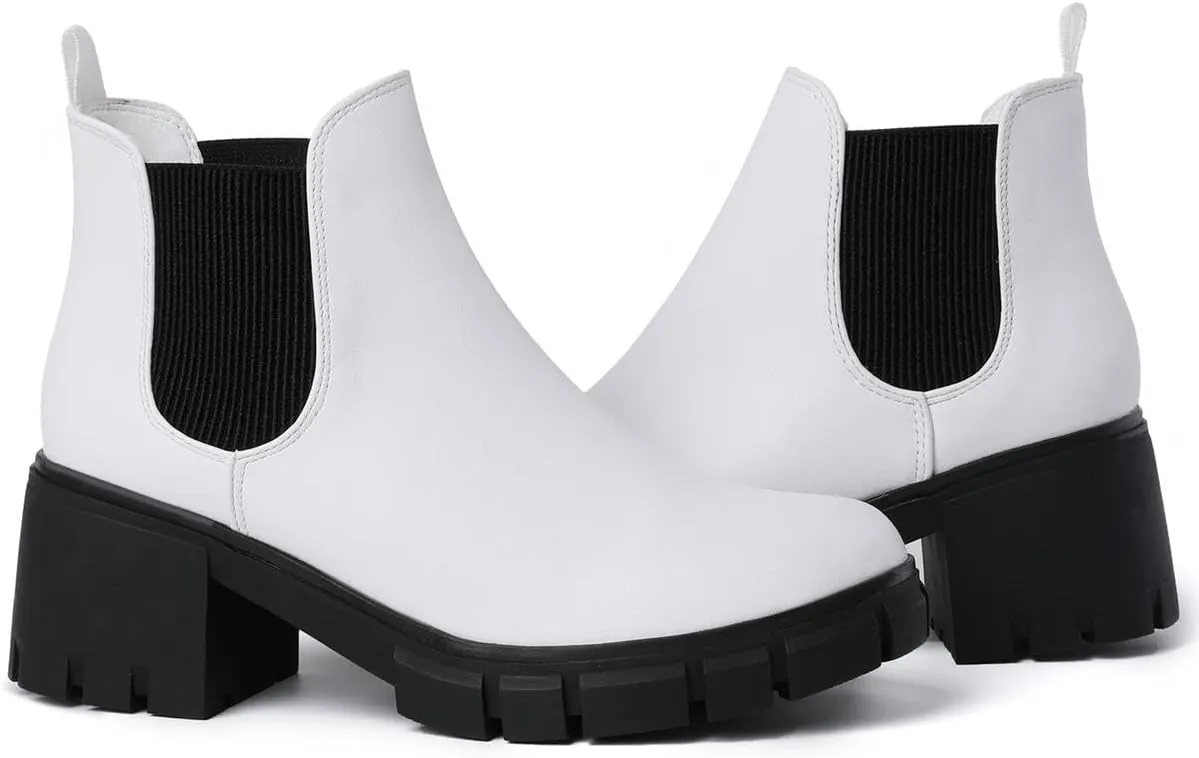 Women Chelsea Boots Comfortable Lug Sole Slip On Ankle Booties
