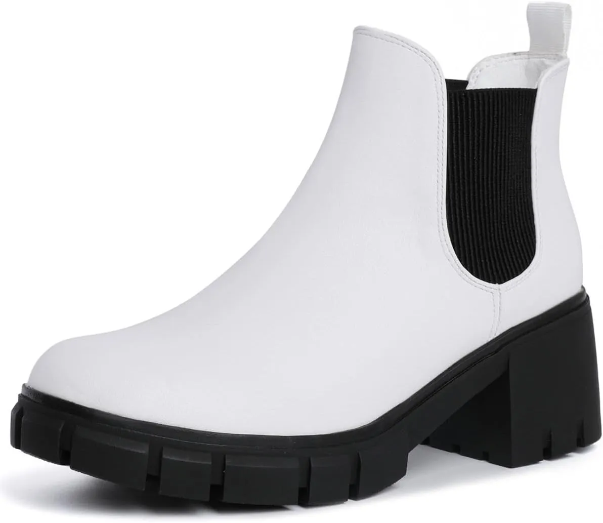 Women Chelsea Boots Comfortable Lug Sole Slip On Ankle Booties