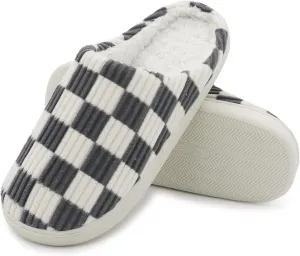Women House Fuzzy Slippers - Plaid Scuff Checkered Slip-on Memory Foam Indoor Outdoor Comfortable Soft Slides