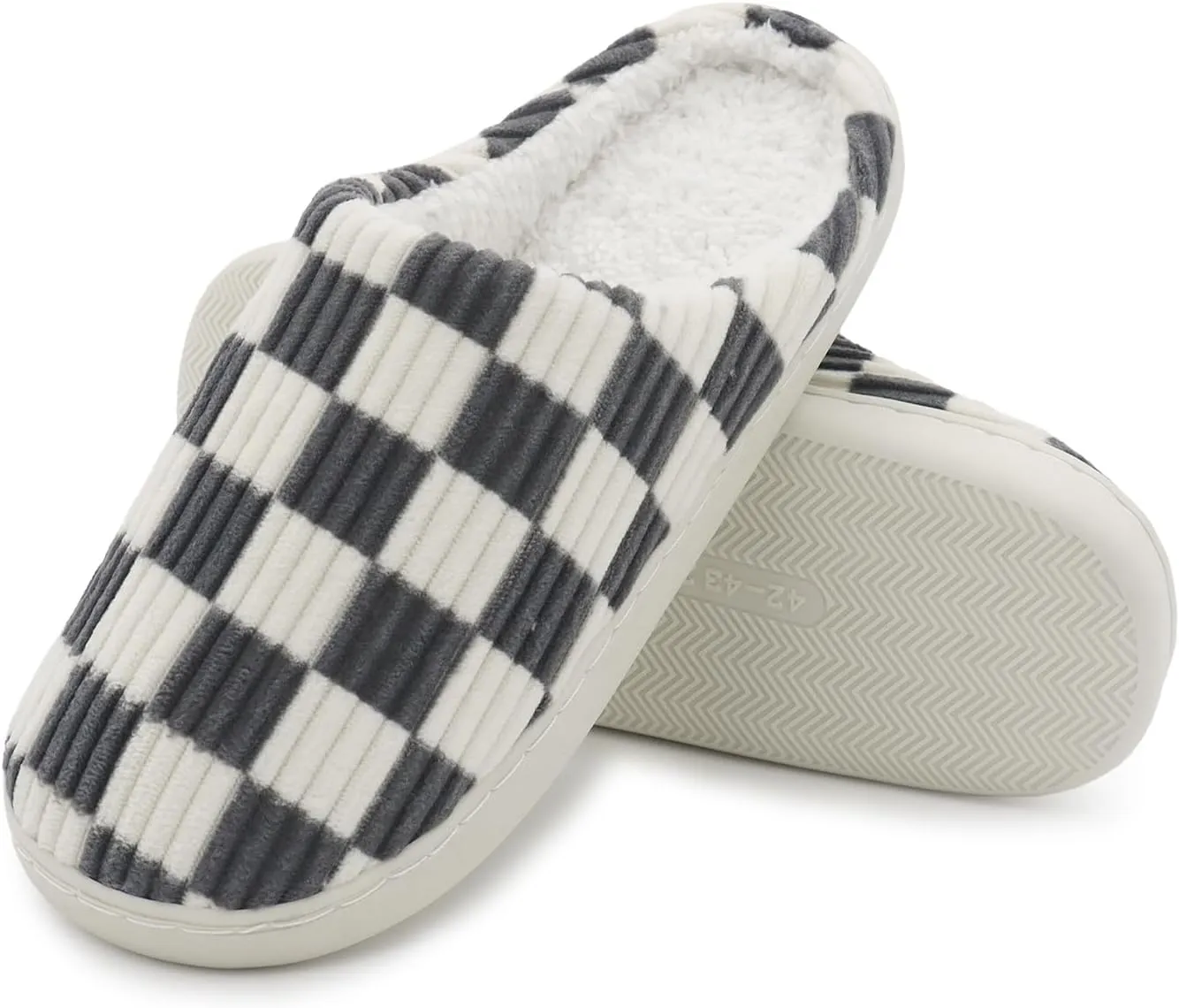 Women House Fuzzy Slippers - Plaid Scuff Checkered Slip-on Memory Foam Indoor Outdoor Comfortable Soft Slides
