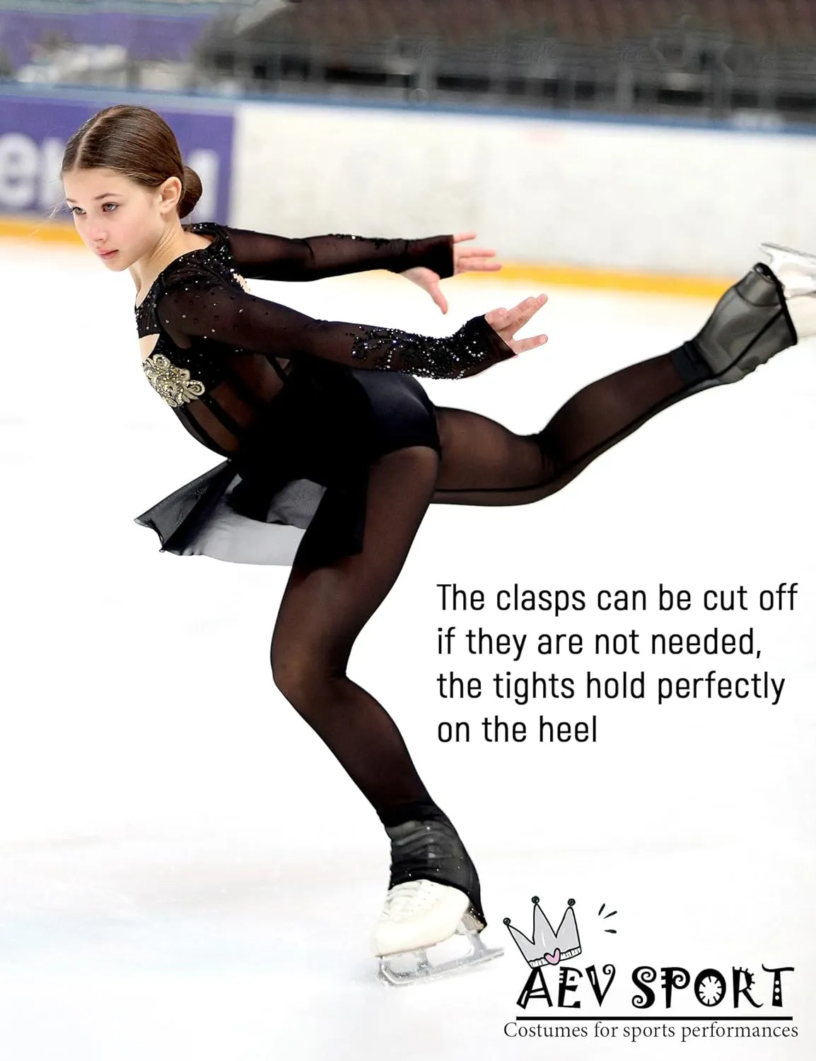 Women Mesh Tights for Figure Ice Skating with Seam over the Heel of the Boot