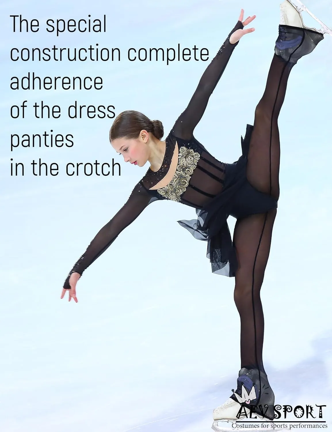 Women Mesh Tights for Figure Ice Skating with Seam over the Heel of the Boot